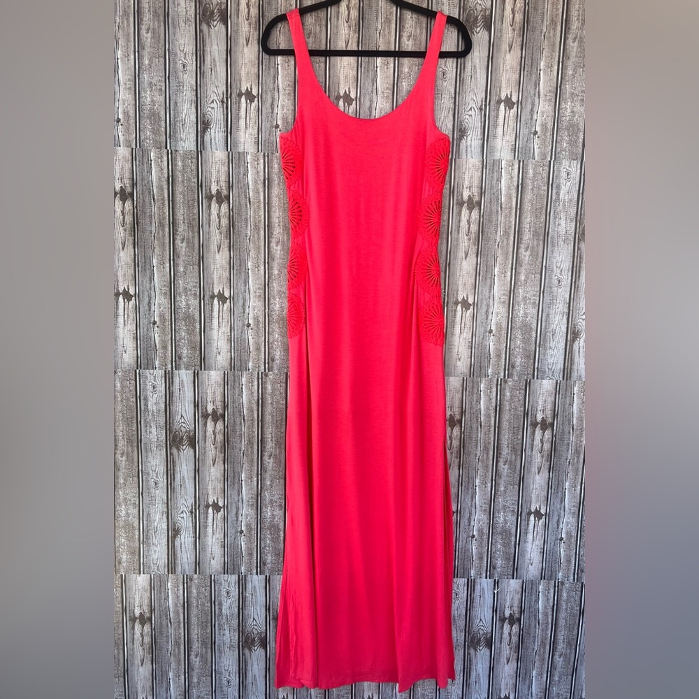 Sievergate Coral‎ pink sleeveless Maxi Drees with crochet detailing on the Sides